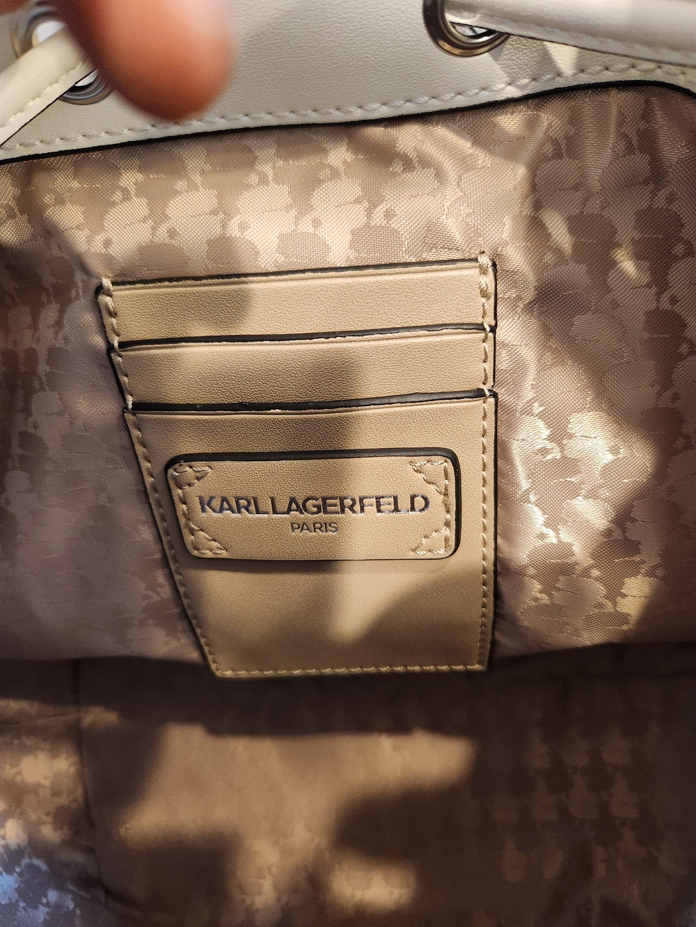 Karl Lagerfeld White & Natural Woven Drawstring Bucket Bag W Charms NWT - Picture 11 of 14